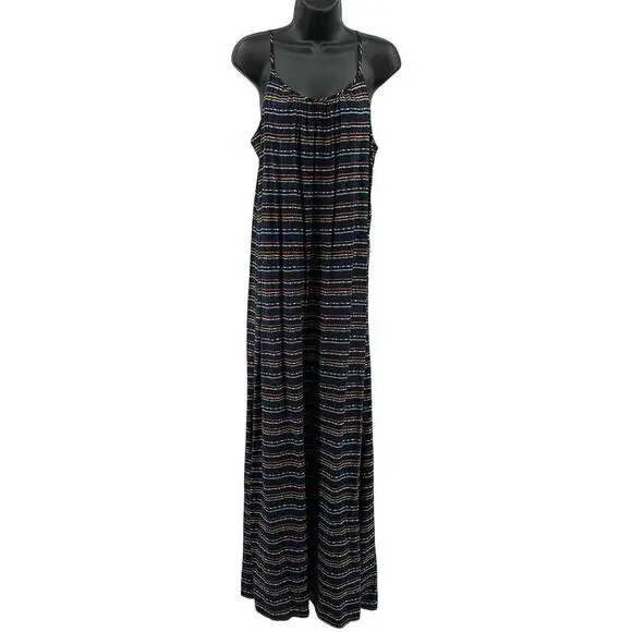 white and navy striped maxi dress Sleeveless Navy Stripe Mock Neck Maxi Dress